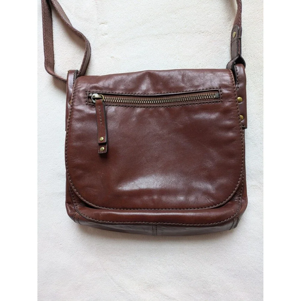 Fossil Brown Leather Saddle Crossbody Messenger Flap Bag